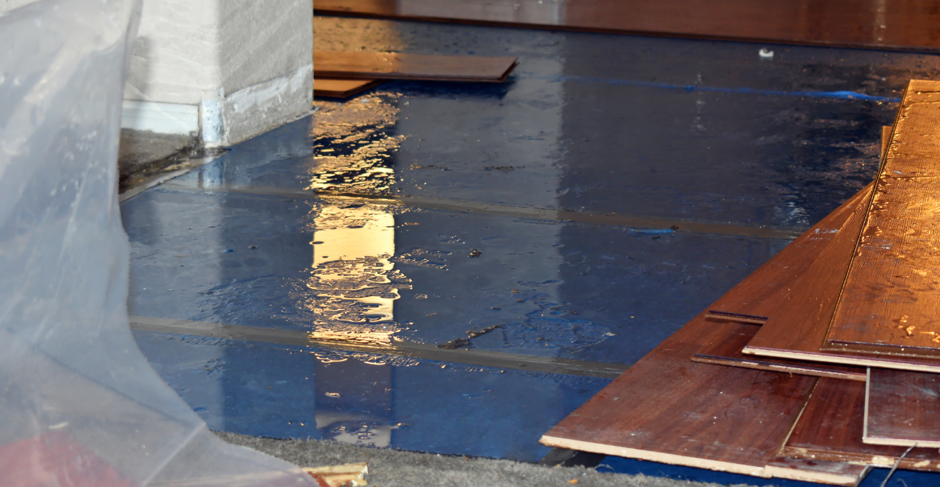 A floor of a house is flooded.